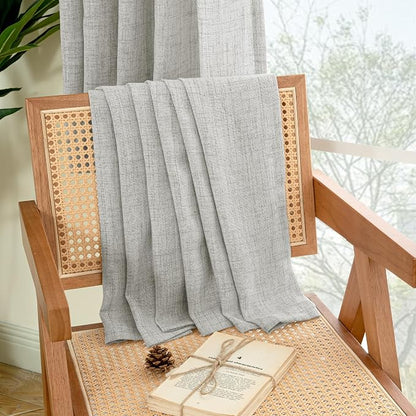 YoungsTex Light Grey Linen Semi Sheer Curtains 84 Inch Length - Image 7