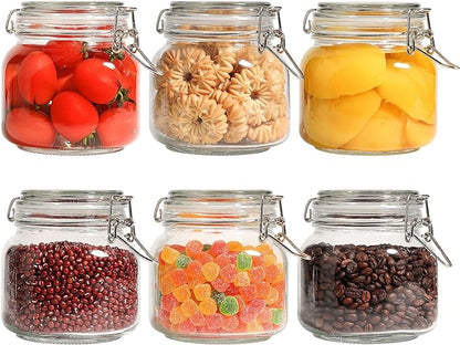 ComSaf 6-Pack 27oz Square Glass Pantry Canisters, Aesthetic Food Storage Jars by ComSaf