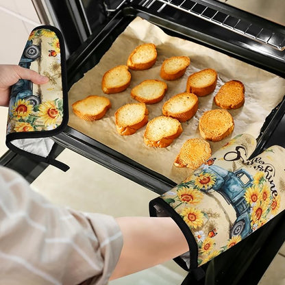 Sunflower Oven Mitts and Pot Holders Sets Vintage Floral Oven Gloves Heat - Image 6