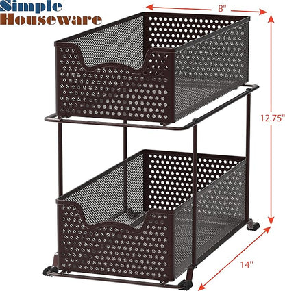 SIMPLE HOUSEWARE 2 Tier Sliding Cabinet Basket Organizer Drawer - Image 3