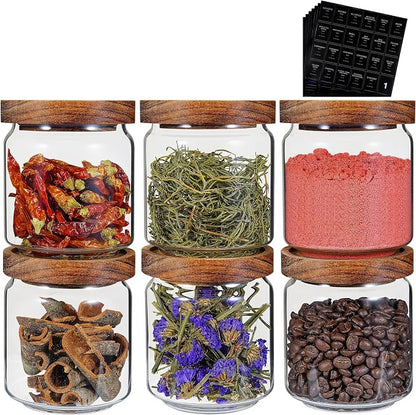 Small Glass Jars with Labels Spice Jar Round Storage Canister with Wooden Lid - Image 2