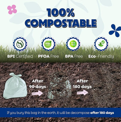 BPI 100% Home Compostable Kitchen Trash Bags, 13 Gallon 1.5 Mil Heavy Duty - Image 5