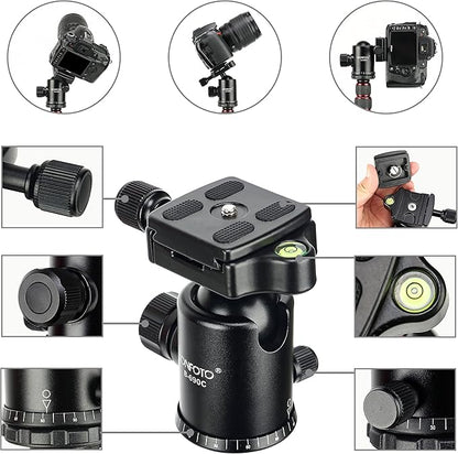 BONFOTO B690C Lightweight Carbon Fiber Portable Tripod Compact Travel Camera Tripod Monopod with 360 Degree Ball Head,1/4" Quick Release Plate and Carry Bag for DSLR Cameras