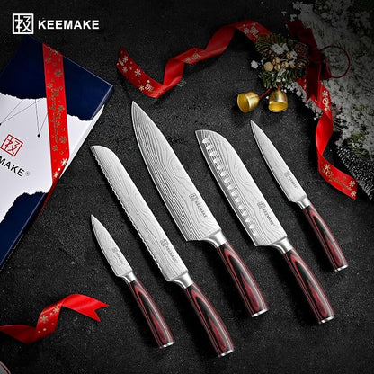 KEEMAKE Knife Set 5 Pieces, Professional Kitchen Knife Set, High Carbon - Image 8