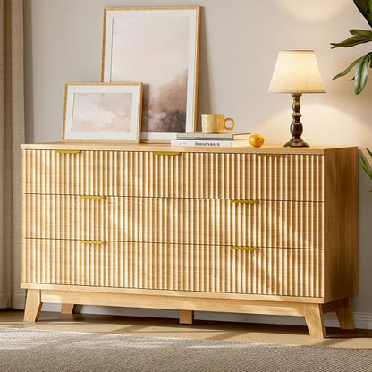 Fluted Dresser with 7 Drawers, Wooden Dresser TV Stand, Wood Closet Clothes - Image 3