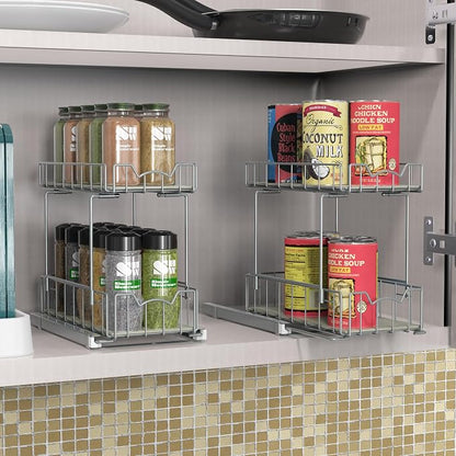 Simple Houseware 2-Tier Spice Rack Slide Out Wire Basket Drawer Organizer - Image 6