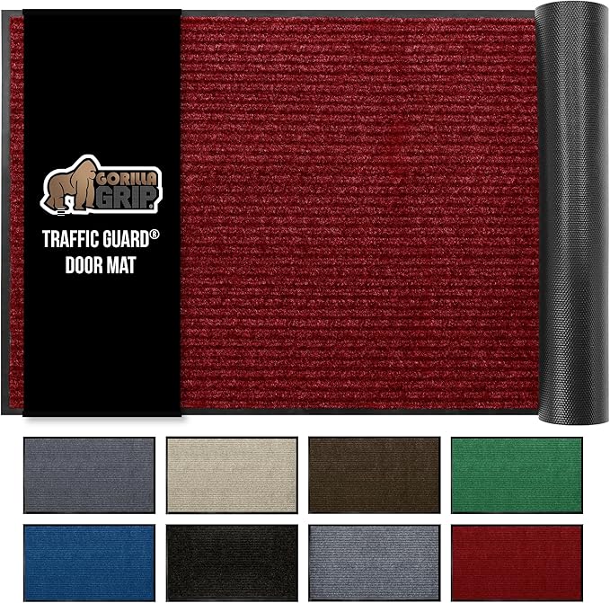 GORILLA GRIP Traffic Guard Door Mat, 70x24, Heavy Duty Welcome Mats, Commercial Office Space Doormat, Waterproof, Fade Resistant, Strong Rubber Backing, Low Profile, Shoe and Boot Scraper, Red