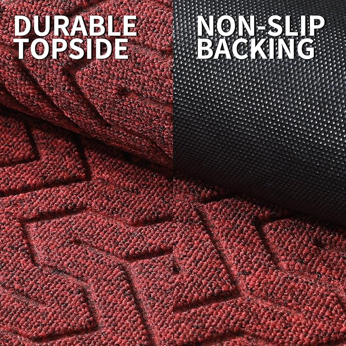 Yimobra Front Door Mat Outside Entrance 29.5x17, Waterproof Heavy Duty Outdoor Mats for Front Door, Non Slip Rubber Entry Mat for Garage Patio, Black Red