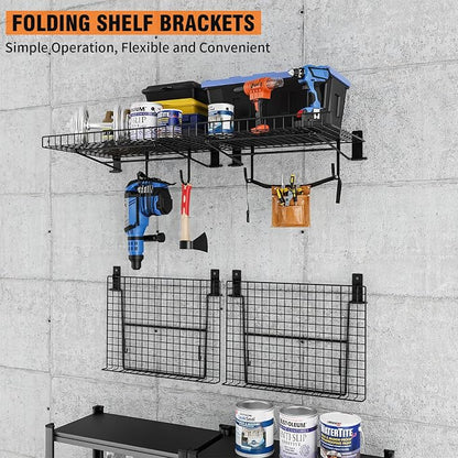 2 Pack Foldable Wall Shelf, Wall Mounted Garage Storage Shelves, Heavy Duty - Image 2