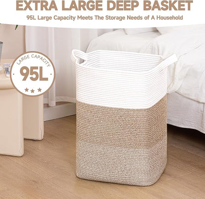 CLHMILY&Z 95L Laundry Basket Rectangular Brown Rope - Image 4