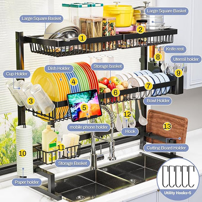 ADBIU Over The Sink Dish Drying Rack Snap-On Design 2 Tier Large Dish Rack - Image 7
