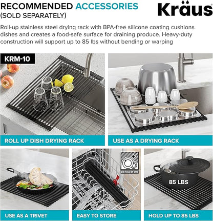 KRAUS Dex 17-Inch Undermount Single Bowl TRU16 Gauge Stainless Steel Kitchen Bar Sink with DrainAssure WaterWay and VersiDrain Assembly in Radiant Pearl Finish, KD1US17B