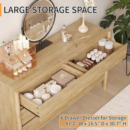 Dresser for Bedroom with 6 Drawers, Wooden TV Stand, Closet Clothes Organizer - Image 5