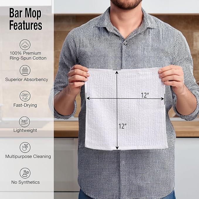 Bar Mop Cleaning Kitchen Dish Cloth Towels 12" x 12", 100% Cotton, Machine - Image 2