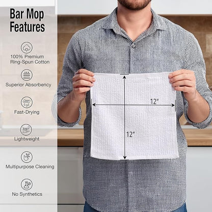 Bar Mop Cleaning Kitchen Dish Cloth Towels 12" x 12", 100% Cotton, Machine - Image 2