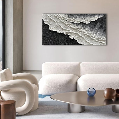 NANKAI 24x48 Inch Hand Painted 3D Ocean Wave Landscape Oil Painting Black and - Image 4