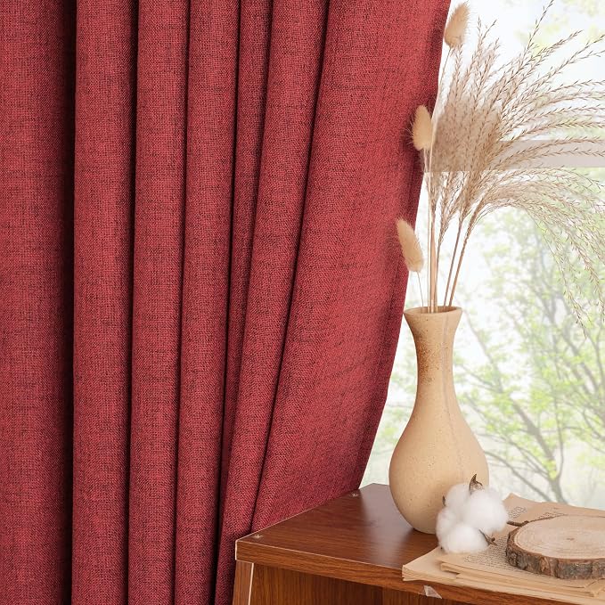 YoungsTex Red Linen Semi Sheer Curtains 84 Inch Length - Image 5