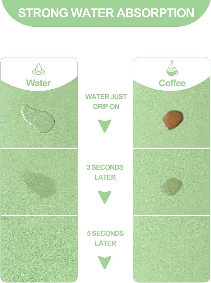 Dish Drying Mat for Kitchen Counter, 16"x24" Dish Drying Pad with Non-slip Rubber Backed, Hide Stain Anti Absorbent for Kitchen Counter, Drying Mat for Coffee Machine Dish Rack (Green)