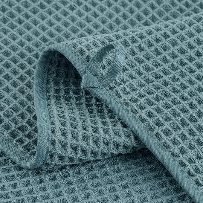 Microfiber Waffle Face Towels, 2 Pieces, Soft, Absorbent, Fast Drying, Lint Free (Green)
