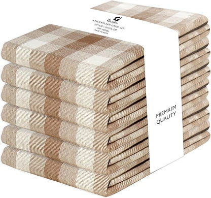 Kitchen Towels Set of 6 Brown/Ivory Checks 20x30 Inches 100% Cotton Highly - Image 8