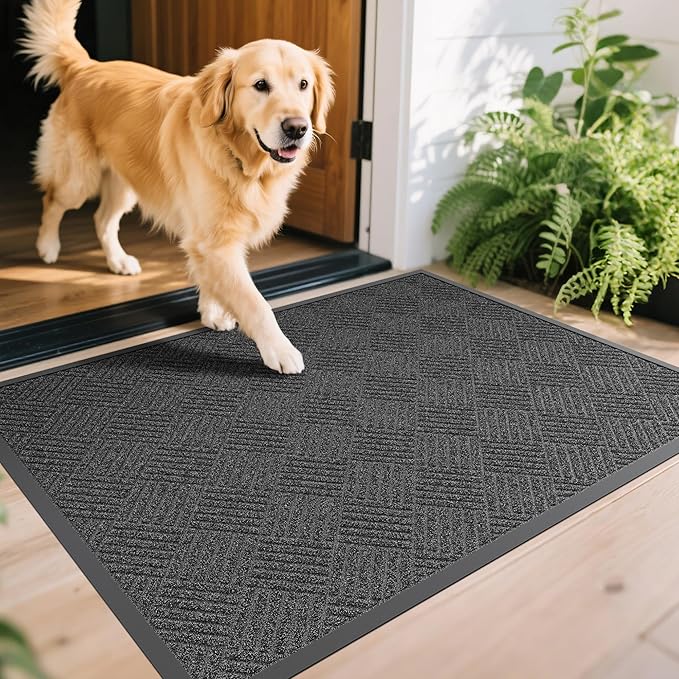 Front Door Mat, 4' x 2' Heavy Duty Indoor Outdoor Doormat, Non-Slip Backing Welcome Mats for Entryway, Low Profile, Commercial Door Mats