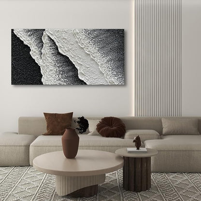 NANKAI Hand Painted black and white abstract canvas art oil painting waves - Image 7