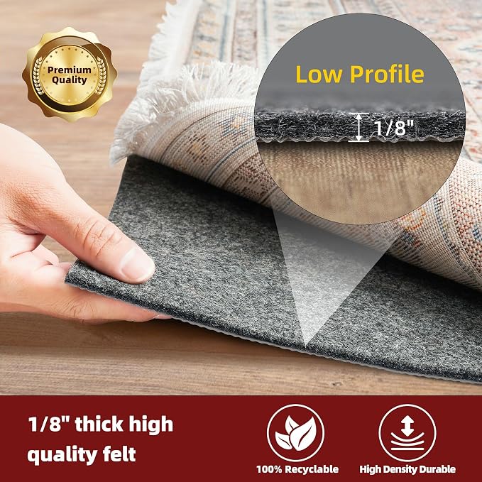 BAGAIL Felt and Natural Rubber Backing Rug Pads 1/8” Thick, Round 8 Feet Non - Image 3