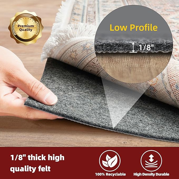 BAGAIL Felt and Natural Rubber Backing Rug Pads 1/8” Thick, 10 x 14 Ft Non Slip - Image 3