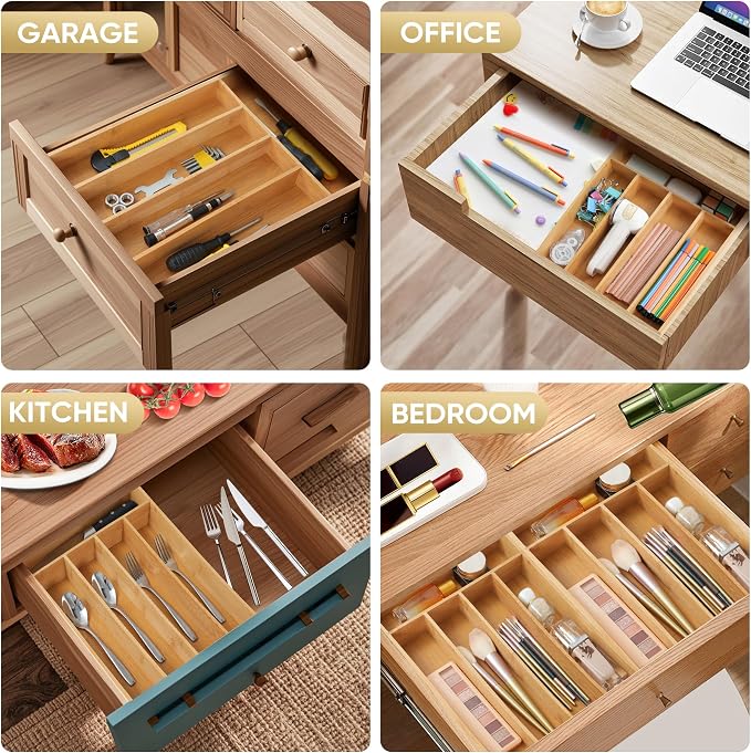 Silverware Organizer, 10 Inch Utensil Organizer Kitchen Drawer Organizer Bamboo - Image 6