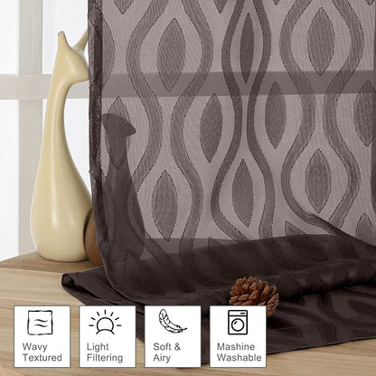 Aiyufeng Sheer Brown Curtains 54 Inch Length 2 Panels - Image 2
