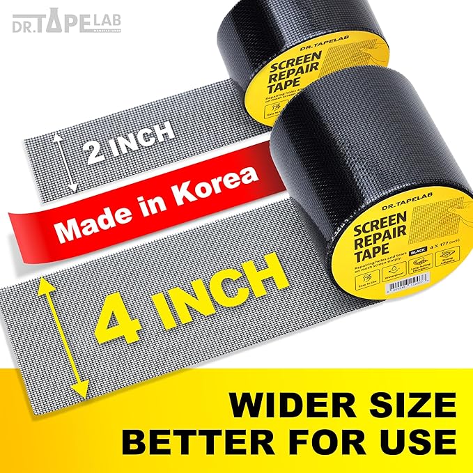 Black Window Screen Repair Tape, 2 in X 15 FT, Screen Repair Kit for Windows or Doors, Strong Adhesive Patch Kit Fiberglass Mesh Tape