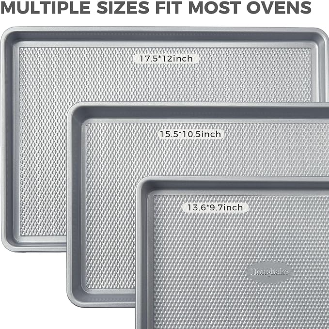HONGBAKE Naturally Non Toxic Baking Sheet Pan Set of 3, Heavy Duty Aluminized - Image 6