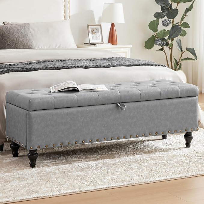 51.8’’ Storage Ottoman Bench, Faux Leather Ottoman - Image 9