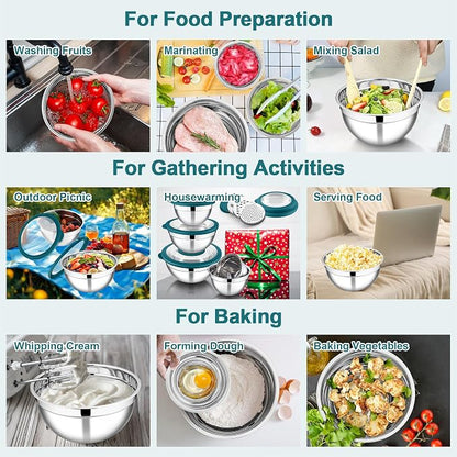 E-far Mixing Bowls Set of 5, Stainless Steel Salad Mixing Bowl - Image 6