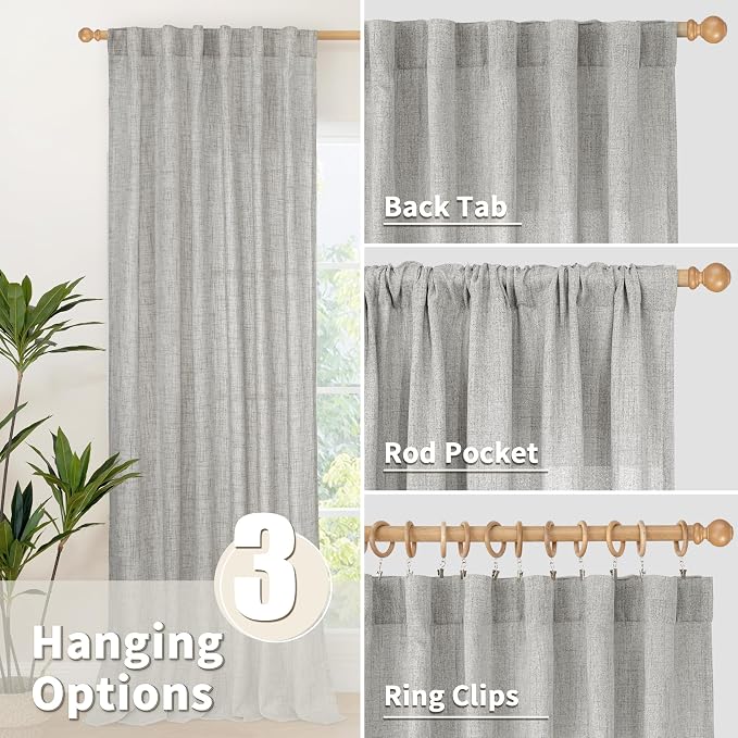 YoungsTex Dark Grey Linen Curtains 45 Inch Length - Image 5