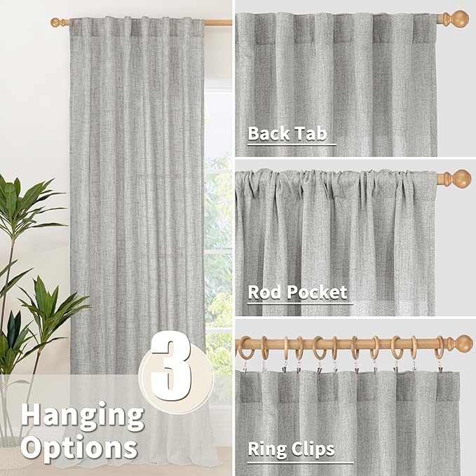 YoungsTex Dark Grey Linen Semi Sheer Curtains 36 Inch Length - Image 5