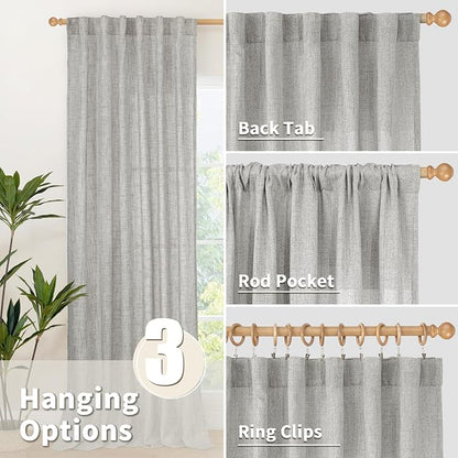 YoungsTex Dark Grey Linen Curtains 72 Inch Long 2 Panels - Image 5