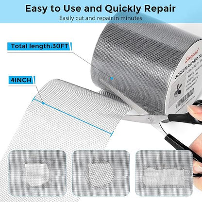 Grey Window Screen Repair Kit, 4 in X 30 FT Screen Repair Tape - Image 2