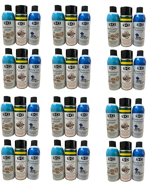 SQ Lubricant Combo, SQ Mechanic's Aid 17-6 Penetrating Catalist, 5 in 1 Multipurpose Lubricant, Silicone Lubricant Heavy Duty (12)
