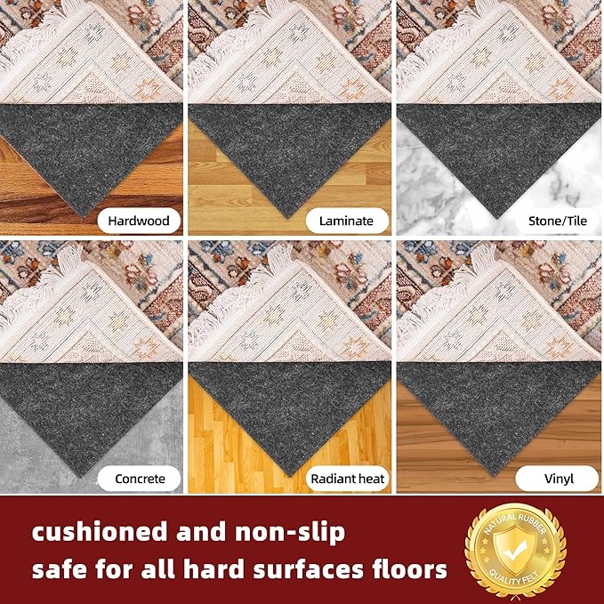 BAGAIL Felt and Natural Rubber Backing Rug Pads 1/8” Thick, 9 x 12 Ft Non Slip - Image 6