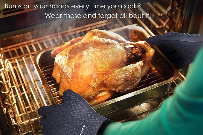 KITCHEN PERFECTION XL Silicone Smoker Oven Gloves-Extreme Heat Resistant BBQ - Image 5