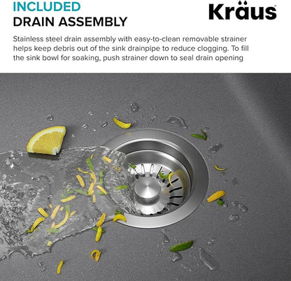 KRAUS Forteza 33-inch Drop In/Undermount Single Bowl Granite Kitchen Sink in Grey, KGD-54GREY