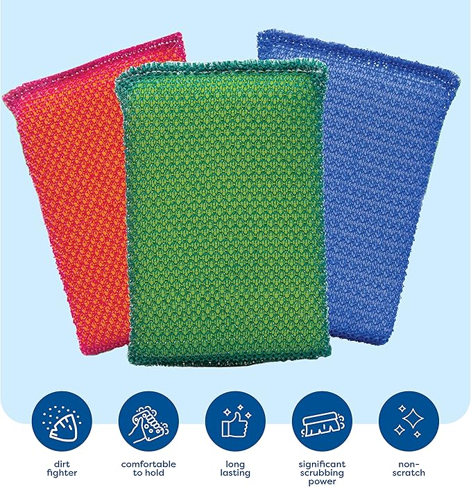 SCRUBIT Multi-Purpose Scouring Pad - Non-Scratch Cleaning Sponges for Pots, Pans, Dishes, Utensils & Non-Stick Cookware - Scrubbing Pads Use for Kitchen, Bathroom - 6 Pack Dish Sponge (Green)