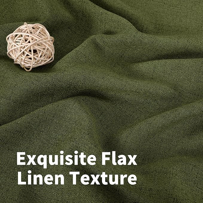 YoungsTex Olive Green Linen Curtains 80 Inch Length for Living Room, Semi Sheer Window Drapes with Rod Pocket Back Tab Light Filtering Decorative for Office Bedroom, 2 Panels, 52 X 80 Inch