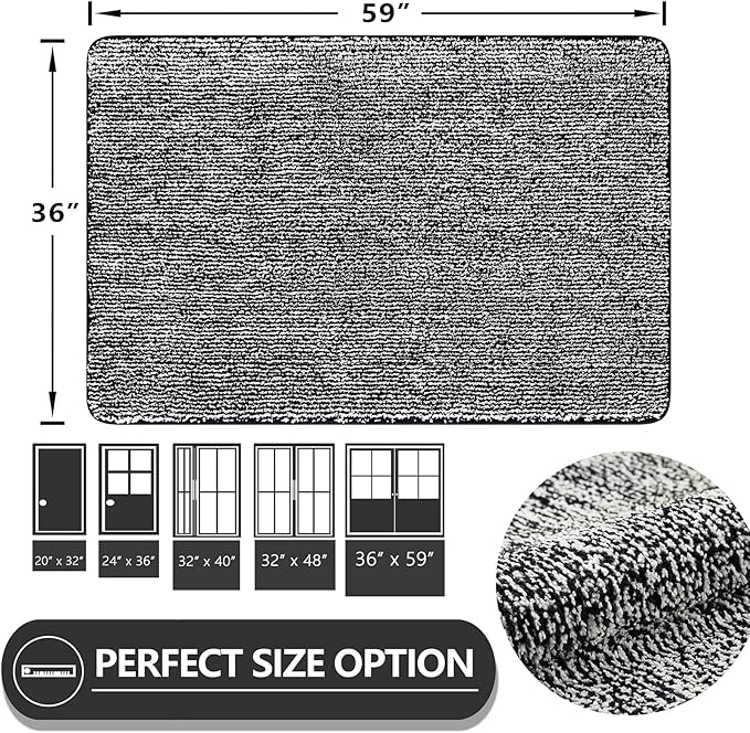 REFETONE Indoor Doormat, Front Door Mat 36"x59" Absorbent Rubber Backing Non Slip Back Door Mats, Washable Low-Profile Inside Floor Mat Door Rugs for Entryway, Resist Dirt Mud Mat for Dogs, Black