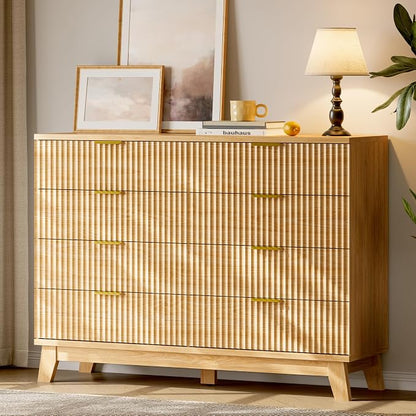 Fluted Dresser with 8 Drawers, Wooden Dresser TV Stand, Wood Closet Clothes - Image 3