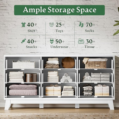 Fluted Dresser with 9 Drawers, Wooden Dresser TV Stand, Wood Closet Clothes - Image 4