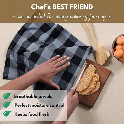 Native Fab 12 Pack Buffalo Check Kitchen Dish Towels, Washable 16"x26" - Image 3