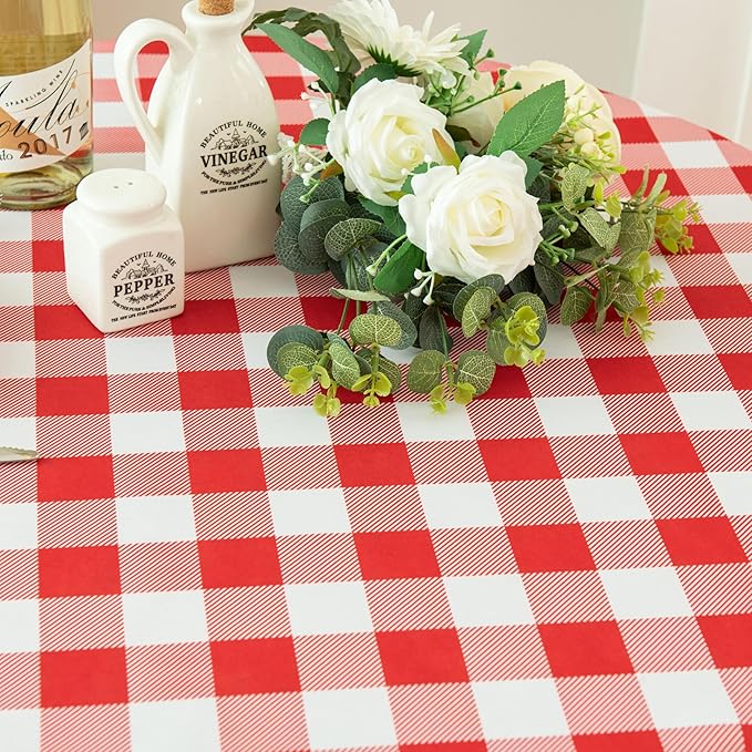 Waterproof Plaid Tablecloth Fabric - Round 50 Inch Classic Gingham Checker Table Cloth for Indoor/Outdoor Use - Buffalo Table Cover for Picnics, BBQs, and Parties