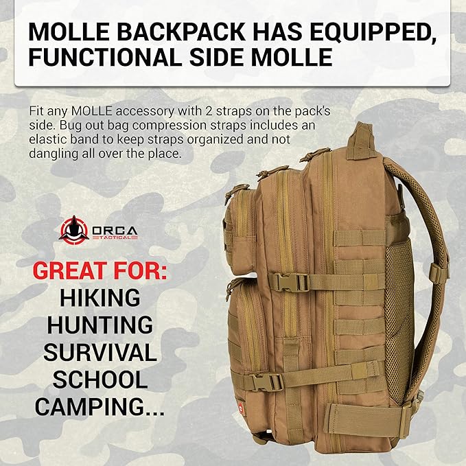 Backpack 40L Large Military 1 to 3 Day Molle Assault Pack Rucksack Army Bag